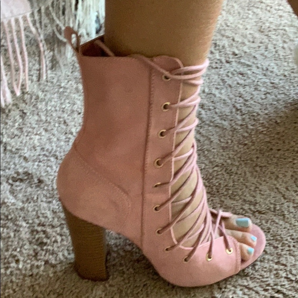 Pink Lace up Heels